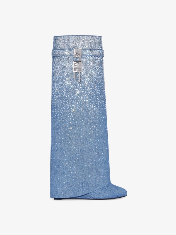 Givenchy Shark Lock Boots In Denim With Strass