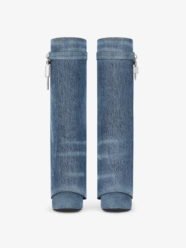 Givenchy Shark Lock Boots In Washed Denim