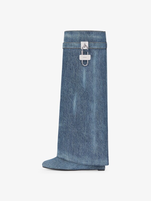 Givenchy Shark Lock Boots In Washed Denim