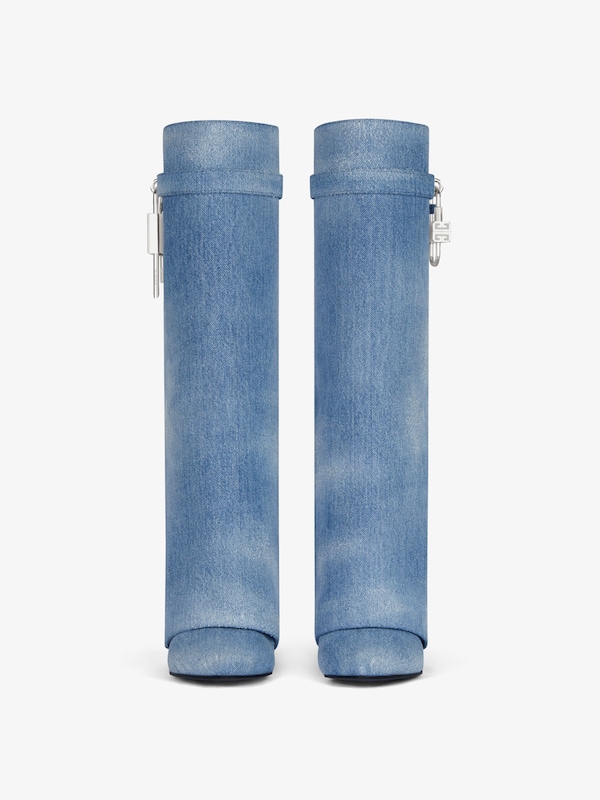 Givenchy Shark Lock Boots In Washed Denim