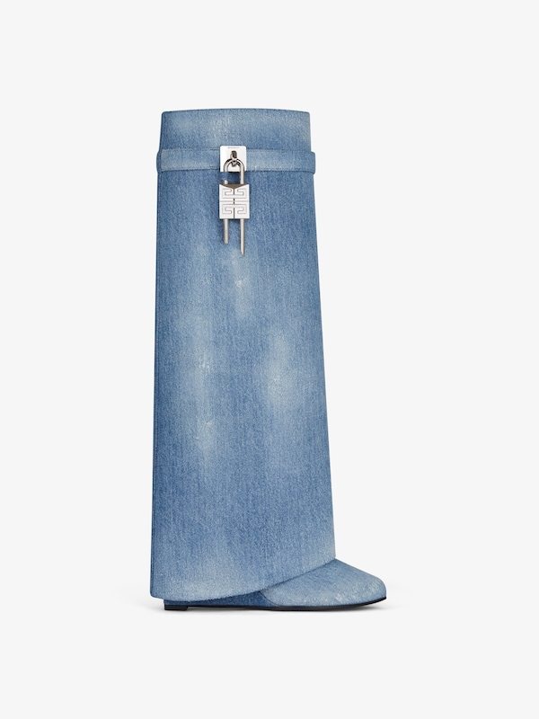 Givenchy Shark Lock Boots In Washed Denim