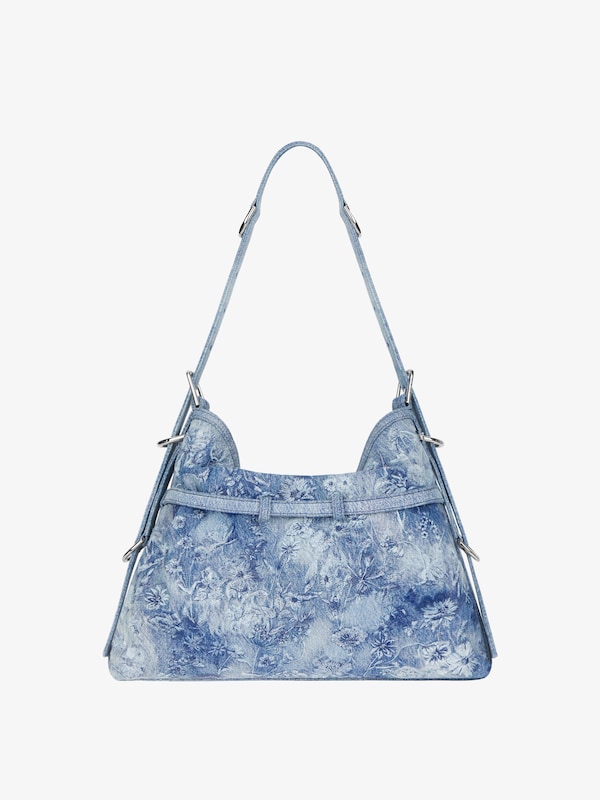Givenchy Medium Voyou Bag In Washed Embroidered Denim