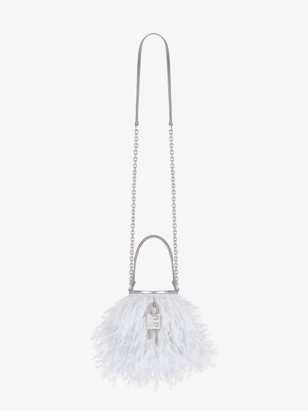 Givenchy Micro Shark Lock Bucket Bag In Satin With Feathers