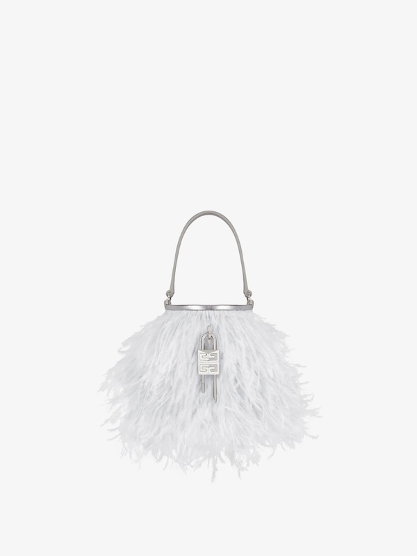 Givenchy Micro Shark Lock bucket bag in satin with feathers