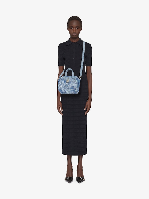 Givenchy Mini Antigona Lock Bag In Washed Embroidered Denim