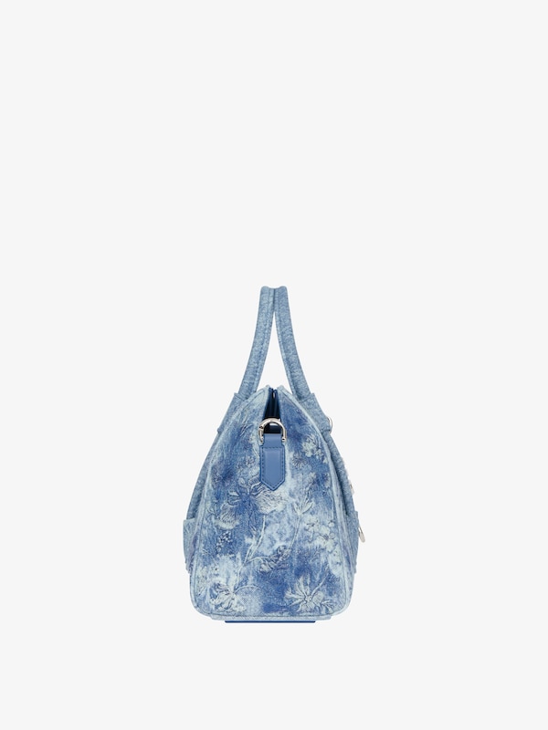 Givenchy Mini Antigona Lock Bag In Washed Embroidered Denim