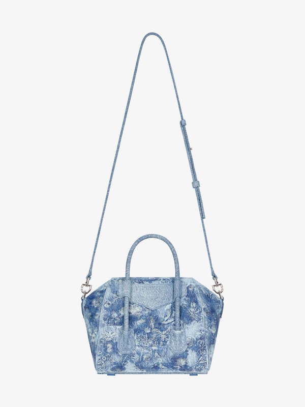 Givenchy Mini Antigona Lock Bag In Washed Embroidered Denim