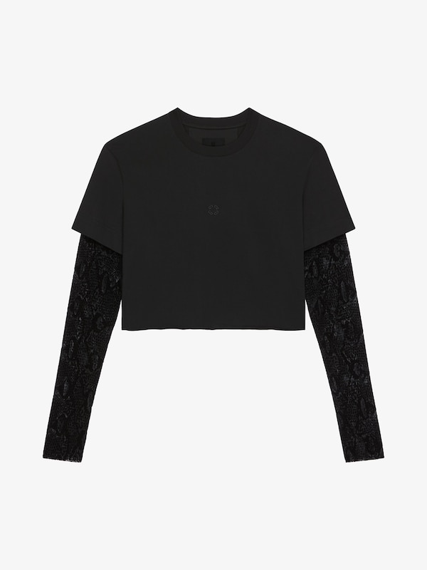 Givenchy Overlapped Cropped T-shirt In Cotton And Python Tulle