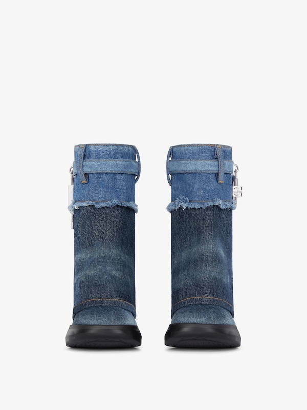 Givenchy Shark Lock Biker Ankle Boots In Bicolor Washed Denim