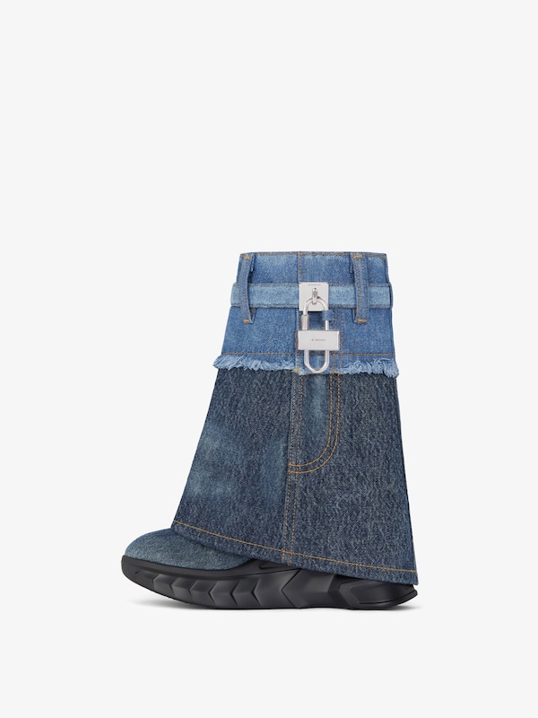 Givenchy Shark Lock Biker Ankle Boots In Bicolor Washed Denim