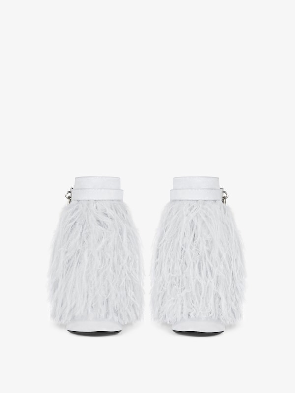 Givenchy Shark Lock Stiletto Ankle Boots In Satin With Feathers