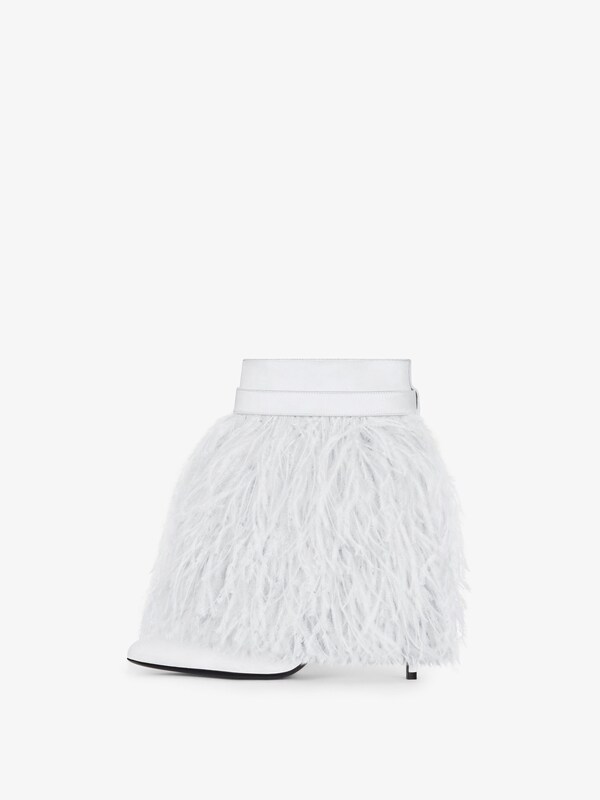 Givenchy Shark Lock Stiletto Ankle Boots In Satin With Feathers