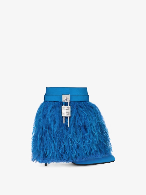 Givenchy Shark Lock Stiletto Ankle Boots In Satin With Feathers