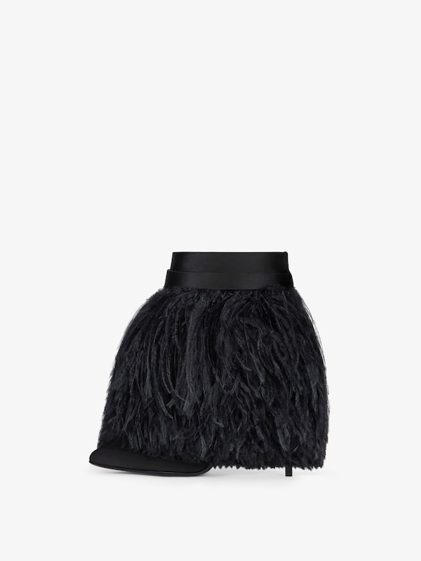 Givenchy Shark Lock Stiletto Ankle Boots In Satin With Feathers