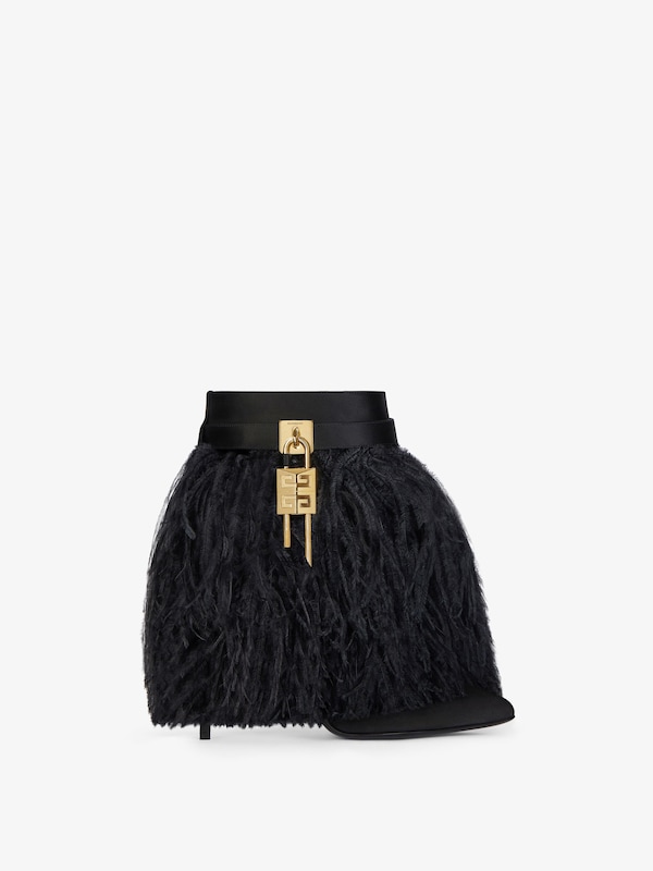 Givenchy Shark Lock Stiletto ankle boots in satin with feathers