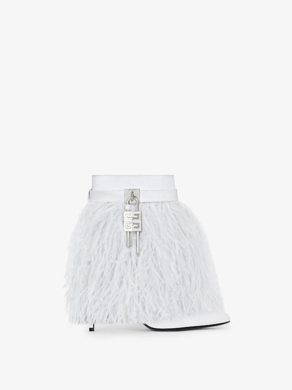 Givenchy Shark Lock Stiletto ankle boots in satin with feathers