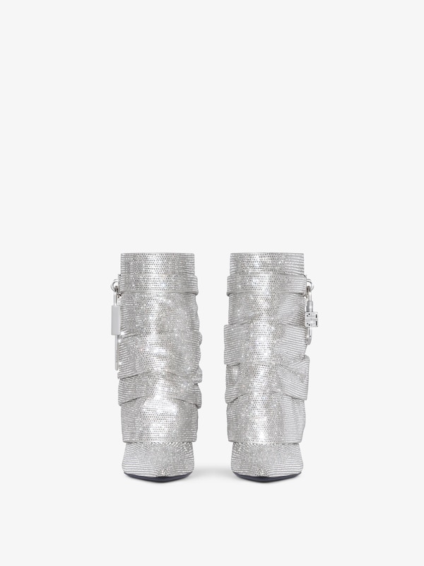 Givenchy Shark Lock Stiletto Ankle Boots In Satin With Strass