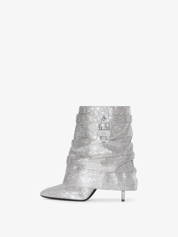 Givenchy Shark Lock Stiletto Ankle Boots In Satin With Strass