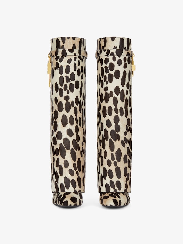 Givenchy Shark Lock Stiletto Boots In Pony With Leopard Print