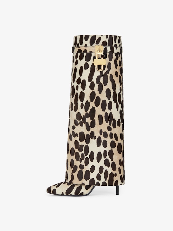Givenchy Shark Lock Stiletto Boots In Pony With Leopard Print