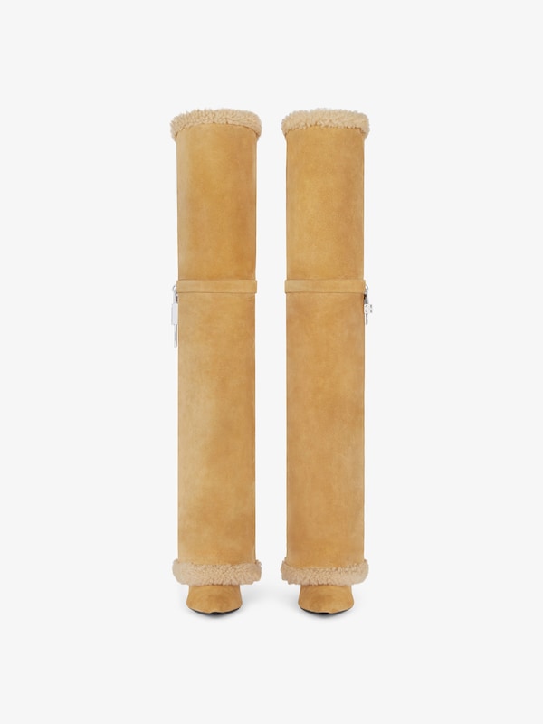 Givenchy Shark Lock Stiletto Boots In Suede And Shearling