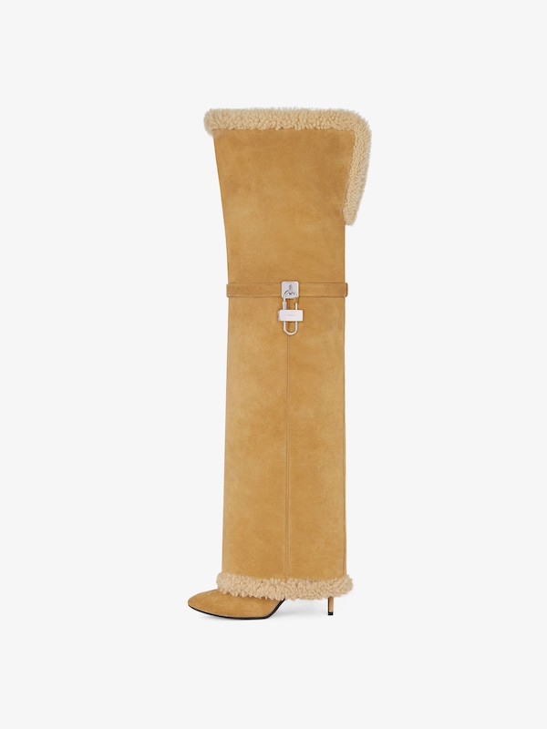Givenchy Shark Lock Stiletto Boots In Suede And Shearling