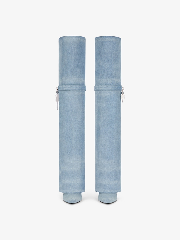 Givenchy Shark Lock Stiletto Over-the-knee Boots In Washed Denim