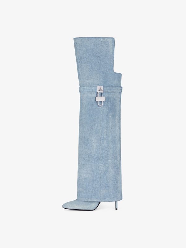 Givenchy Shark Lock Stiletto Over-the-knee Boots In Washed Denim