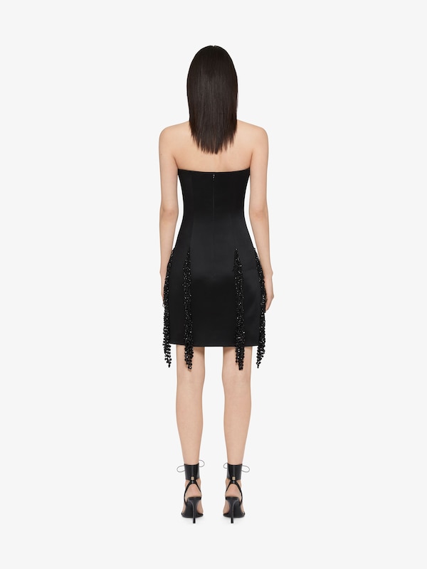 Givenchy Strapless Dress In Crepe Satin With Crystal Fringes