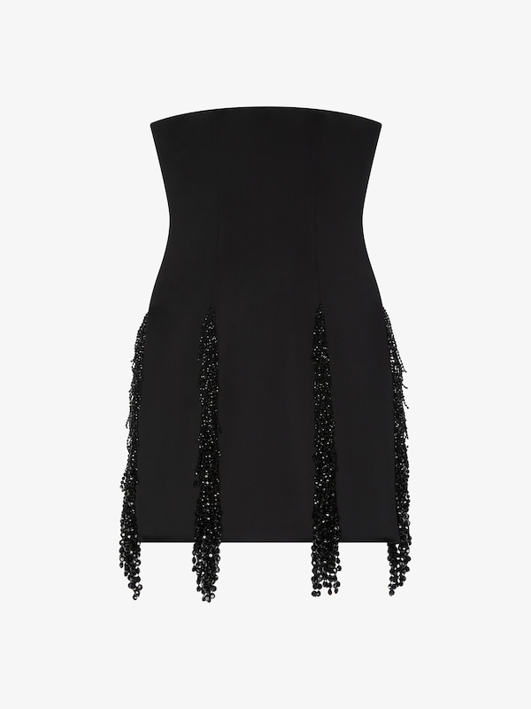 Givenchy Strapless Dress In Crepe Satin With Crystal Fringes