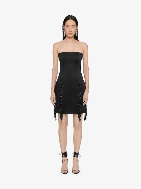 Givenchy Strapless Dress In Crepe Satin With Crystal Fringes