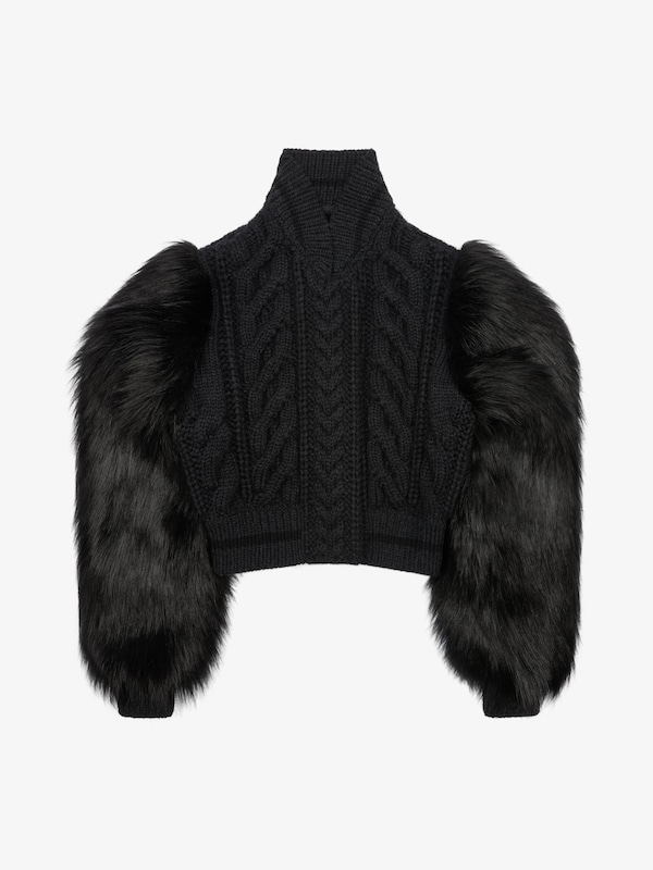 Givenchy Varsity Jacket In Cable Knit Wool And Faux Fur
