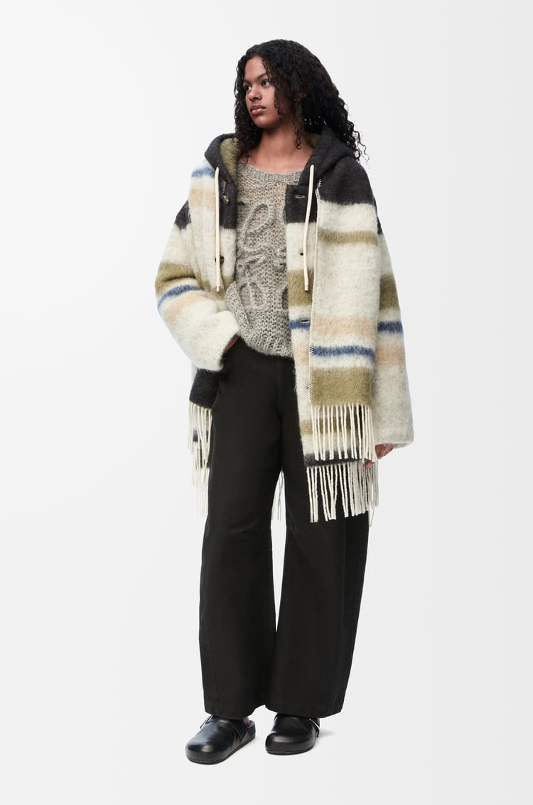 Loewe Hooded Scarf Coat In Wool And Mohair Blend 1 Colours