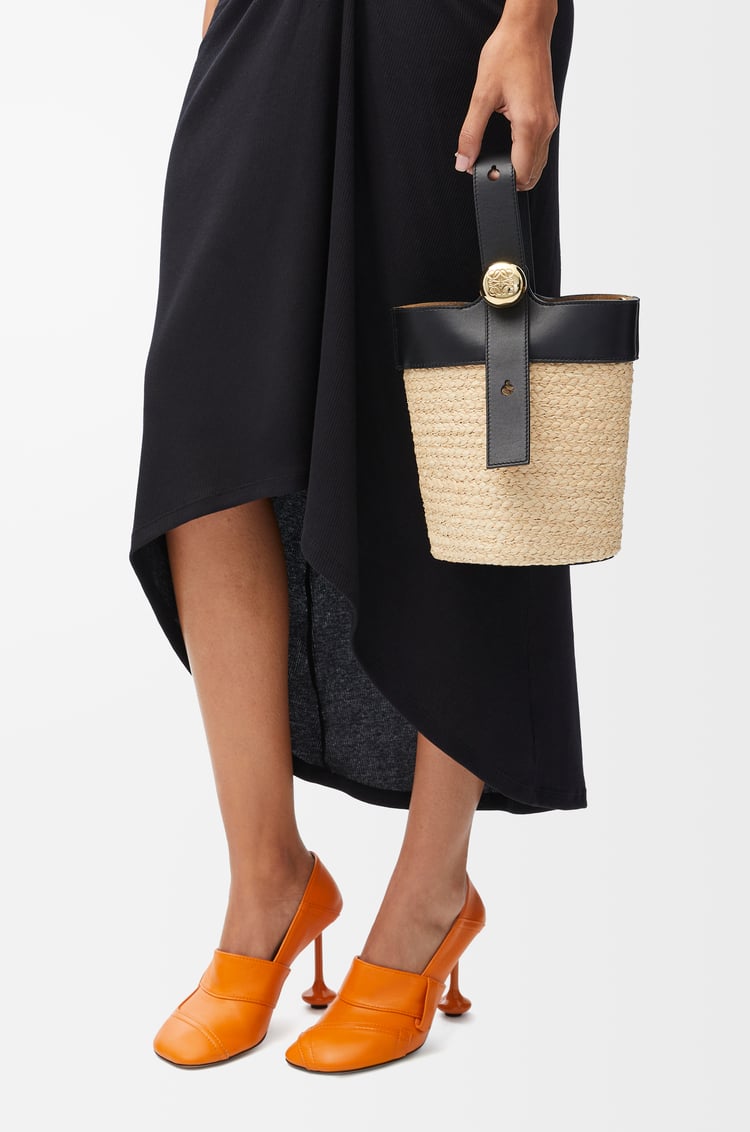 Loewe Mini Pebble Bucket In Raffia And Calfskin 1 Colours