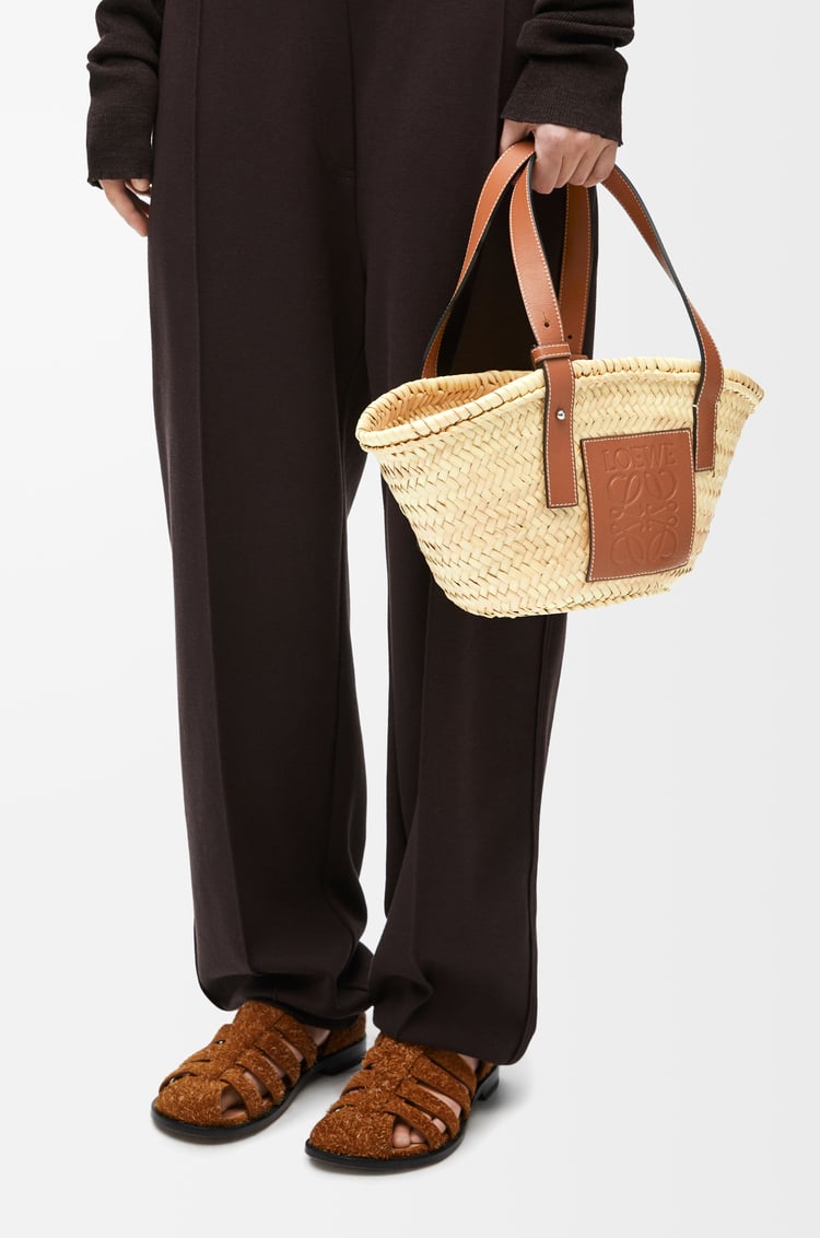 Loewe Small Basket Bag In Palm Leaf And Calfskin 1 Colours