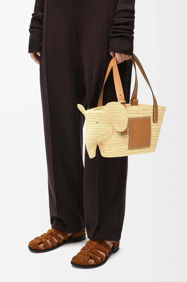 Loewe Small Elephant Basket In Raffia And Calfskin 1 Colours