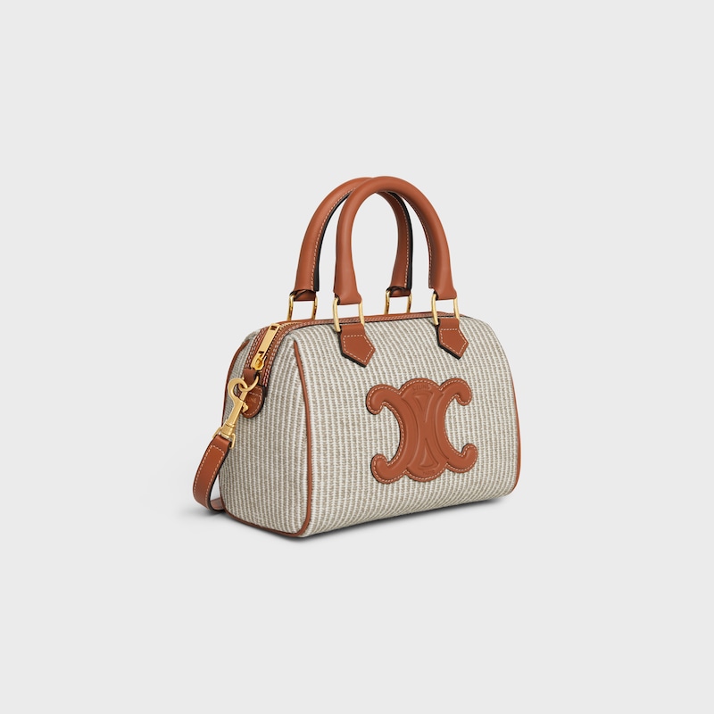 Celine BOLSO BOSTON PEQUEÑO DE TEJIDO DE RAYAS Y PIEL DE BECERRO