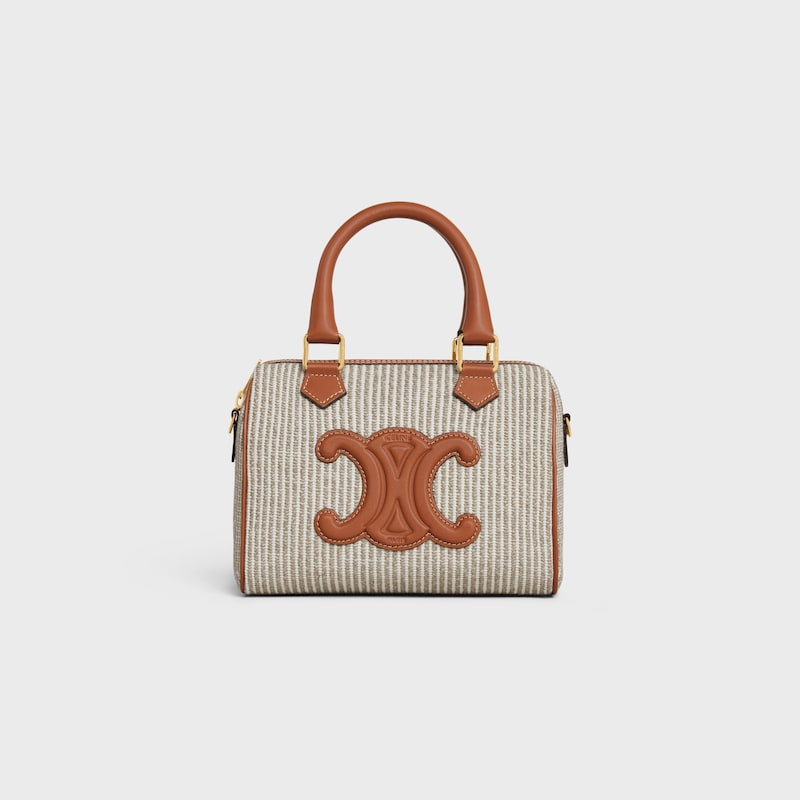 Celine BOLSO BOSTON PEQUEÑO DE TEJIDO DE RAYAS Y PIEL DE BECERRO