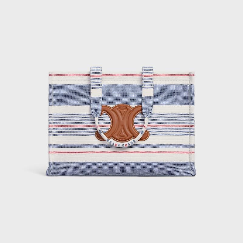 Celine Bolso Cabas Thais grande de TEJIDO DE RAYAS Y PIEL DE BECERRO