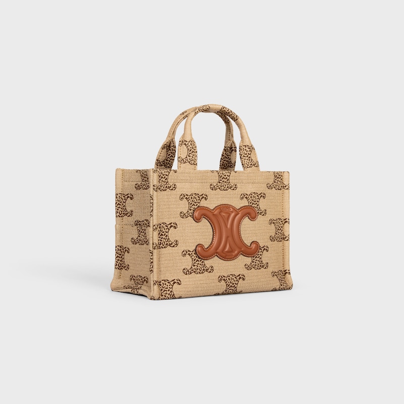Celine BOLSO CABAS THAIS PEQUEÑO DE TEJIDO EFECTO RAFIA CON TRIOMPHE DE LEOPARDO