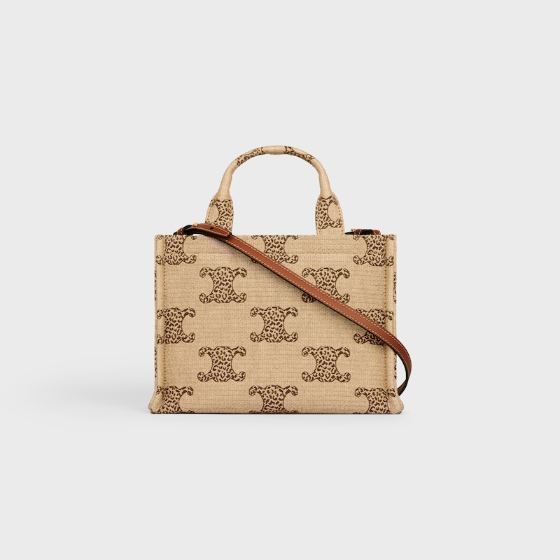 Celine BOLSO CABAS THAIS PEQUEÑO DE TEJIDO EFECTO RAFIA CON TRIOMPHE DE LEOPARDO