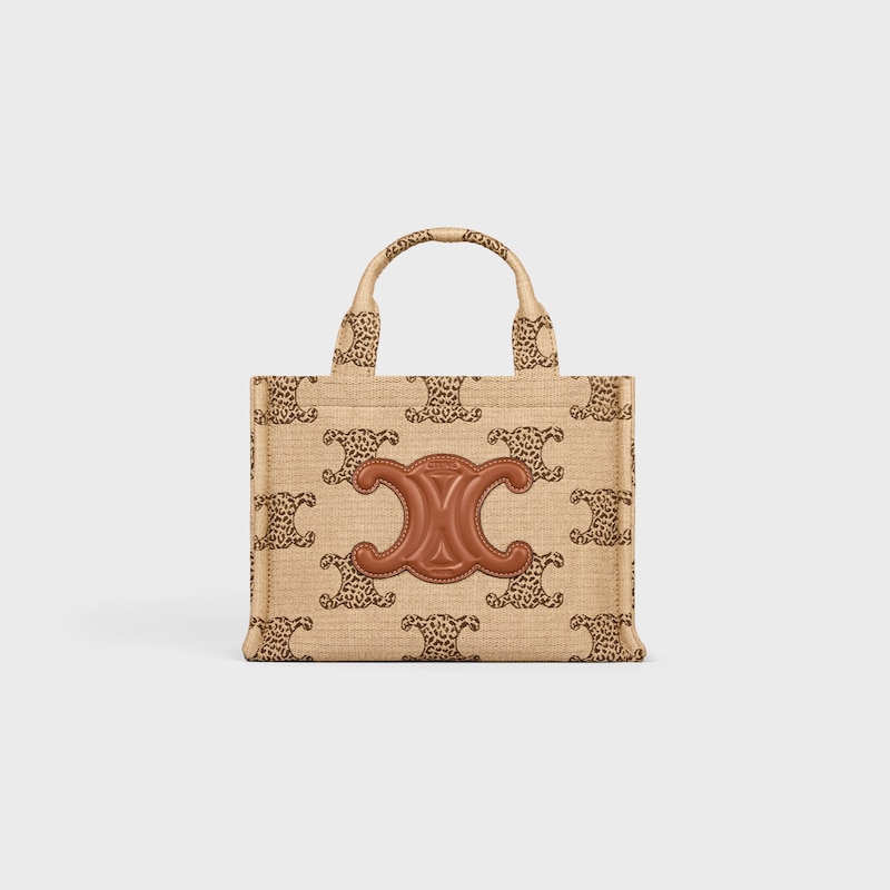 Celine BOLSO CABAS THAIS PEQUEÑO DE TEJIDO EFECTO RAFIA CON TRIOMPHE DE LEOPARDO