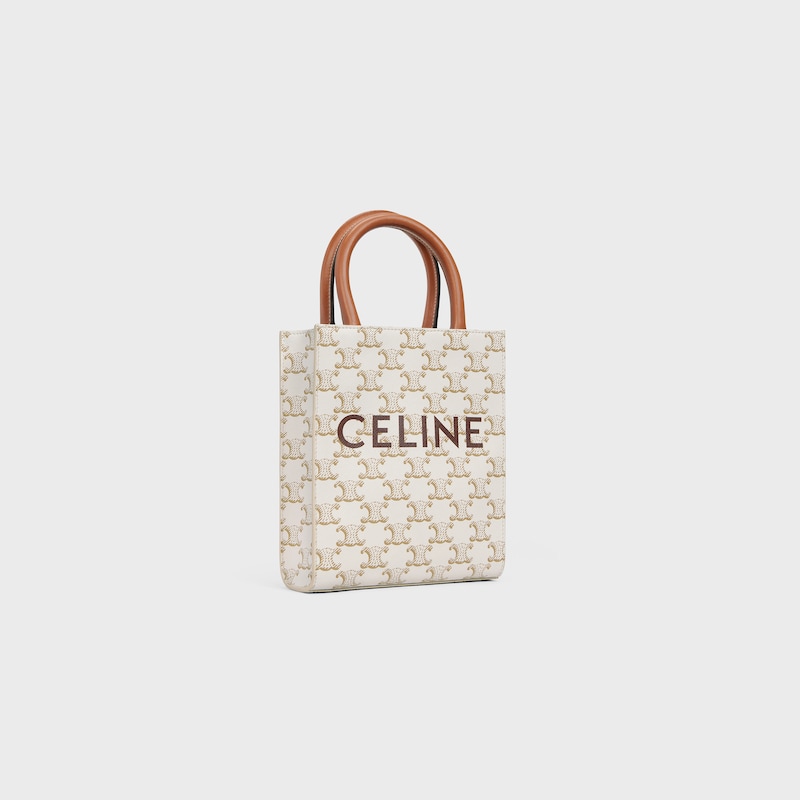 Celine Bolso Cabas Vertical Mini De Lona Triomphe Y Piel De Becerro Con Estampado Celine