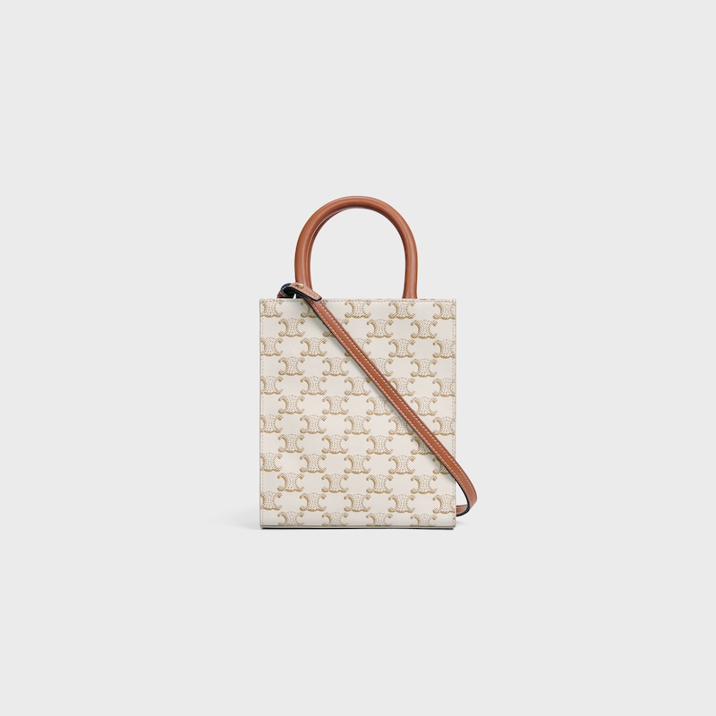 Celine Bolso Cabas Vertical Mini De Lona Triomphe Y Piel De Becerro Con Estampado Celine