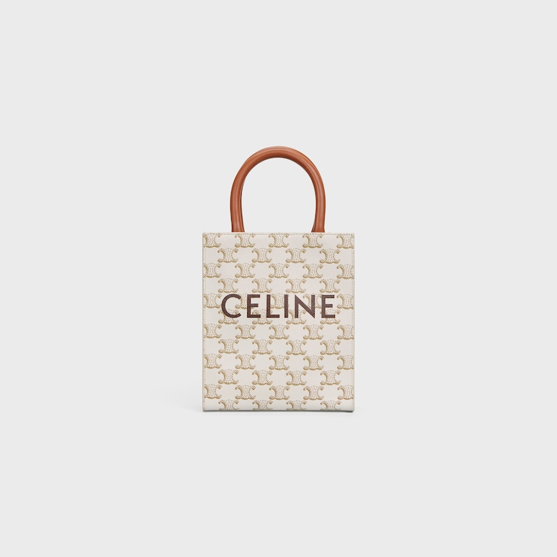 Celine Bolso Cabas vertical mini de lona Triomphe y piel de becerro con estampado Celine