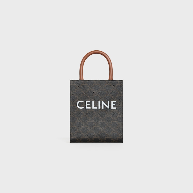 Celine Bolso Cabas vertical mini de lona Triomphe y piel de becerro con estampado Celine