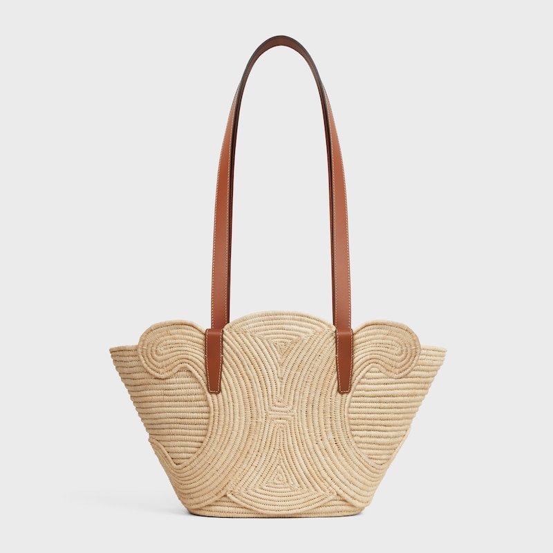 Celine BOLSO CELINE CLASSIC PANIER PEQUEÑO CON TRIOMPHE TRENZADO DE RAFIA Y PIEL DE BECERRO
