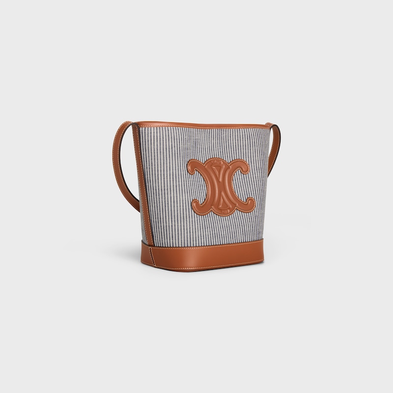 Celine BOLSO CUBO PEQUEÑO DE PIEL TRIOMPHE DE TEJIDO A RAYAS Y PIEL DE BECERRO