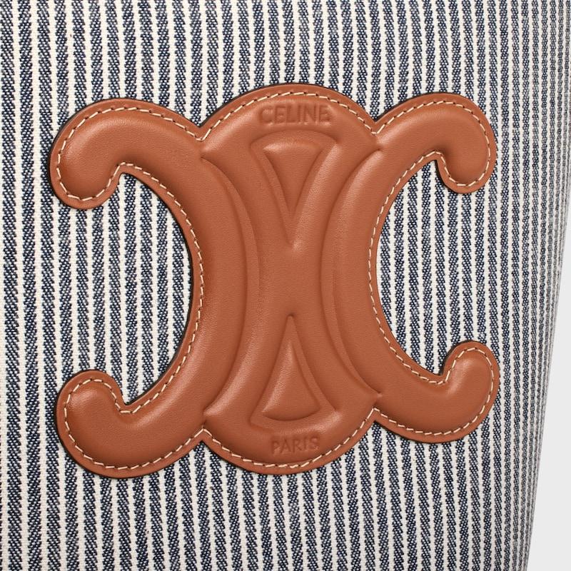 Celine BOLSO CUBO PEQUEÑO DE PIEL TRIOMPHE DE TEJIDO A RAYAS Y PIEL DE BECERRO