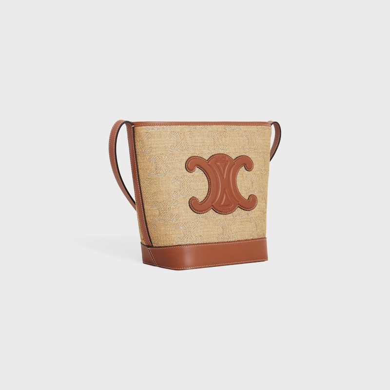 Celine BOLSO CUBO PEQUEÑO DE PIEL TRIOMPHE DE TEJIDO EFECTO RAFIA CON JACQUARD TRIOMPHE